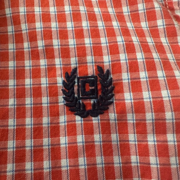 Chaps Easy Care Dress Button Down Shirt red and white plaid Boys size 5 logo - Picture 5 of 8